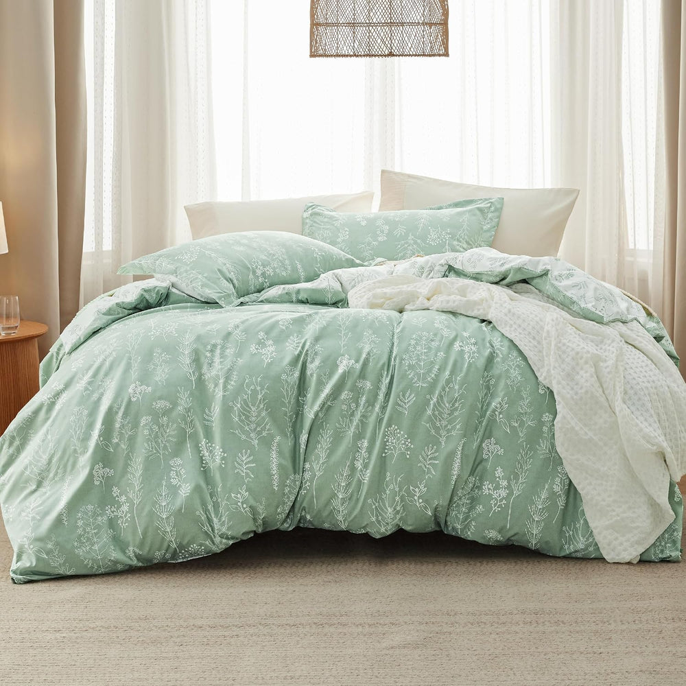 Bedsure Queen Size Comforter Sets, Sage Green Bedding Set Floral Reversible