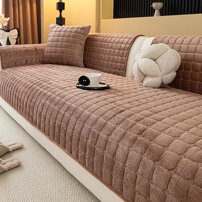 Velvet Couch Cover, Plush Sectional Sofa Cover Washable, Anti Slip Sofa by MDSASFD