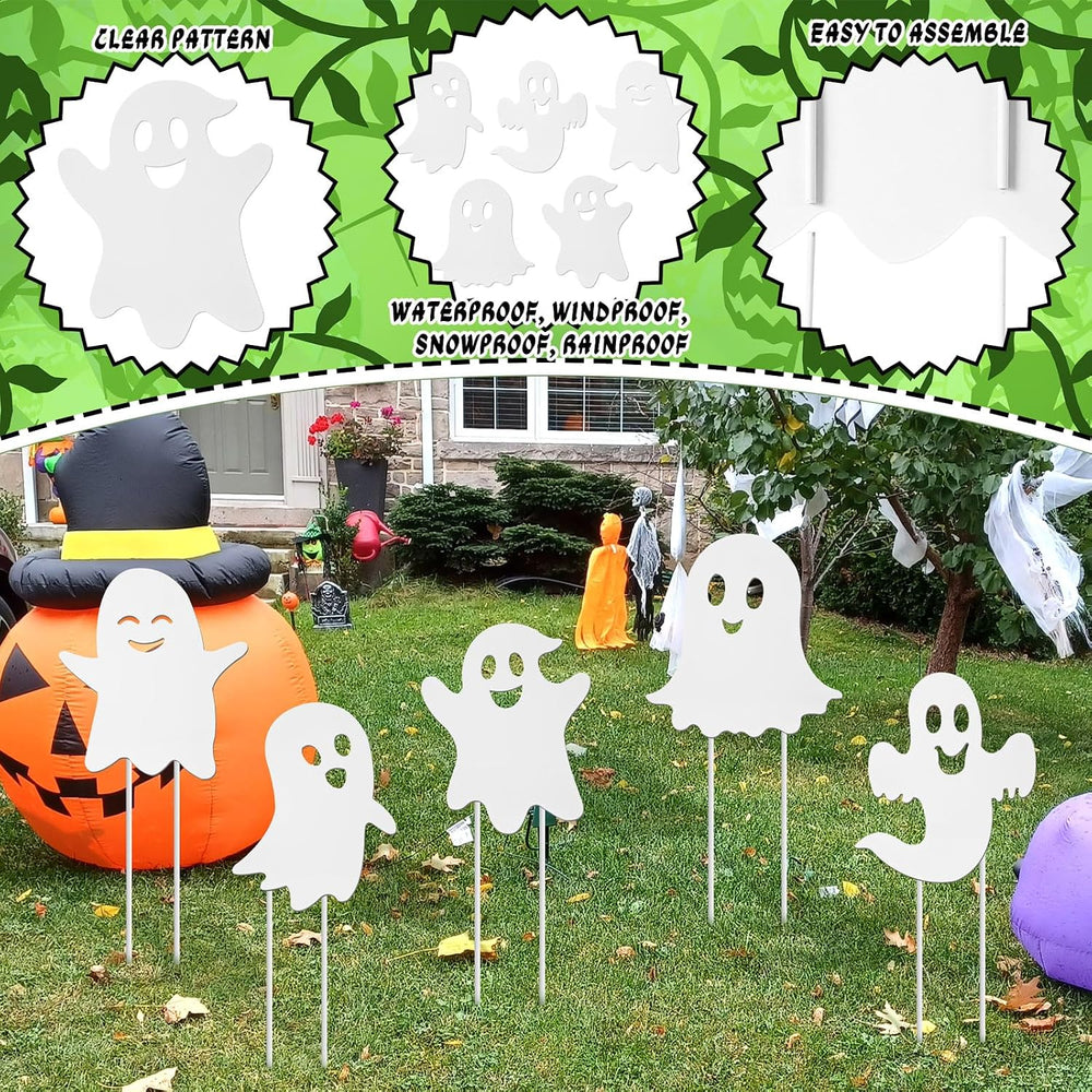 5 Pcs Halloween Ghost Decorations Outdoor Metal Ghost Yard Signs