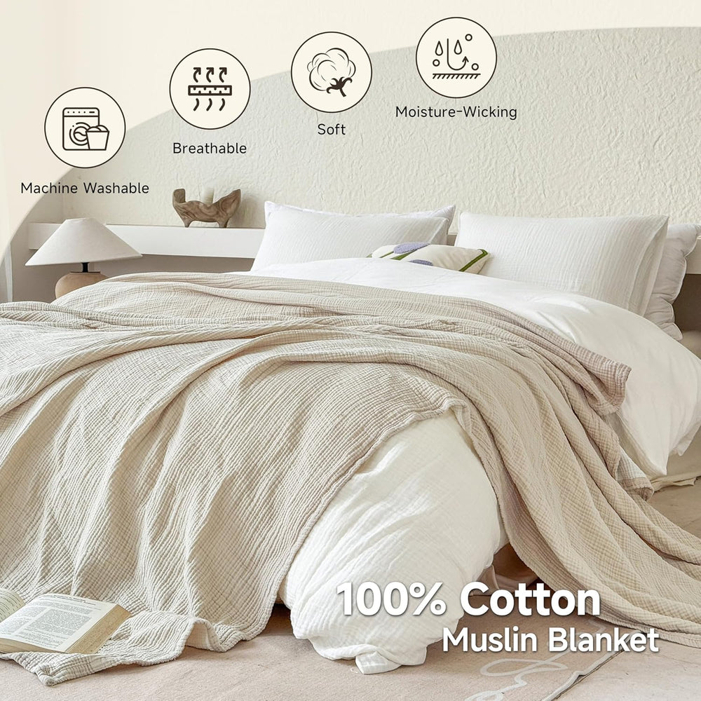 Simple&Opulence 100% Cotton Muslin Blanket King Size, Lightweight Breatha...