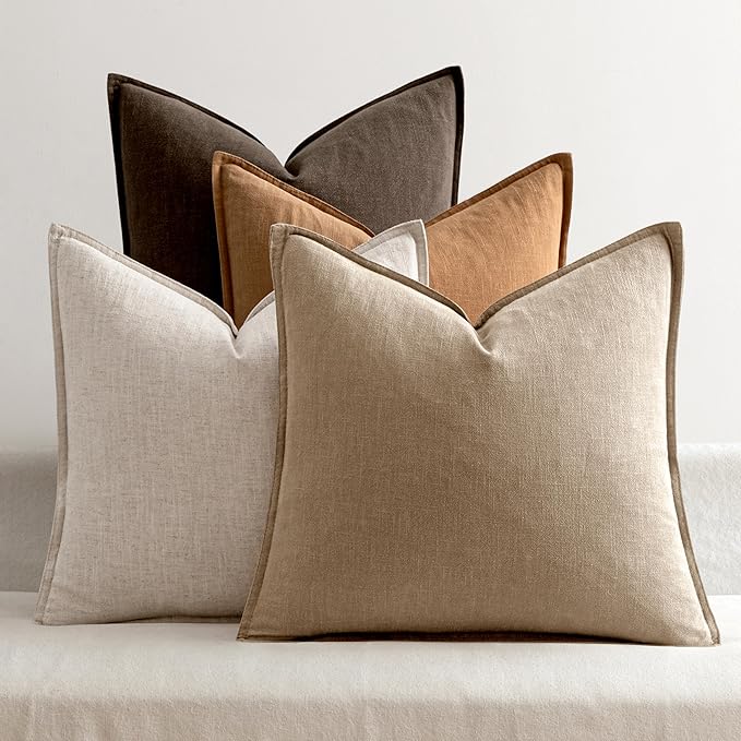 MIULEE Neutral Brown Linen Pillow Covers Pack of 4 Decorative Natural Fall by MIULEE