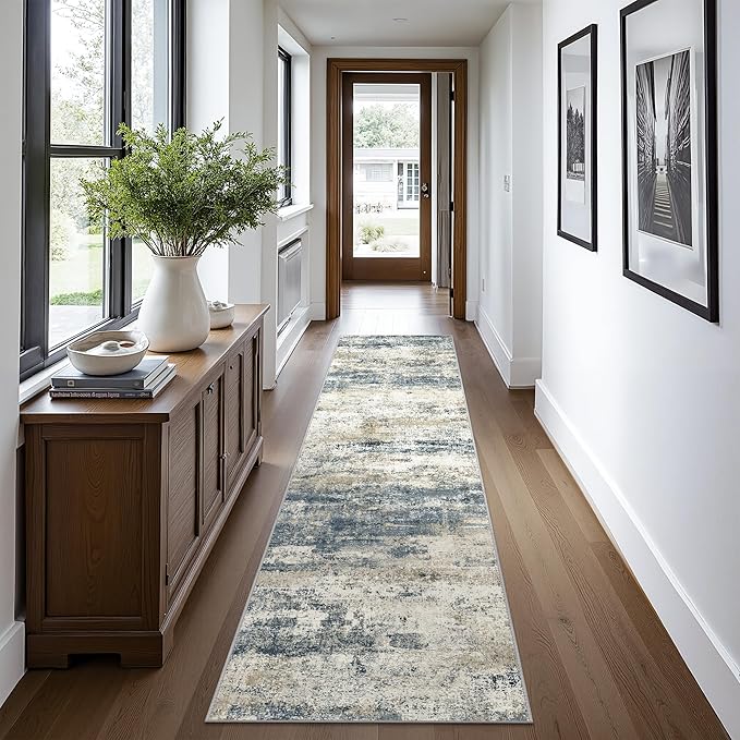 Runner Rug for Hallway Kitchen, Soft Modern Abstract Throw Rugs, Low Pile Floor - Image 3
