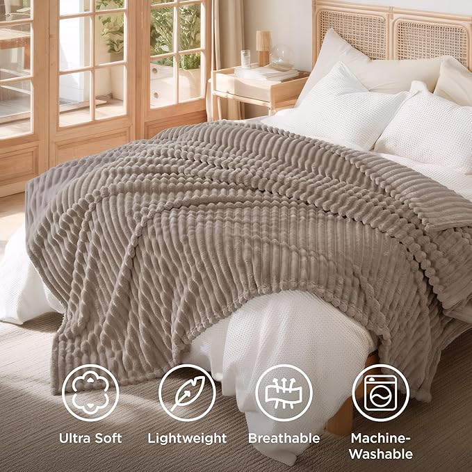 Bedsure GentleSoft Light Brown Fleece Blanket - Image 5