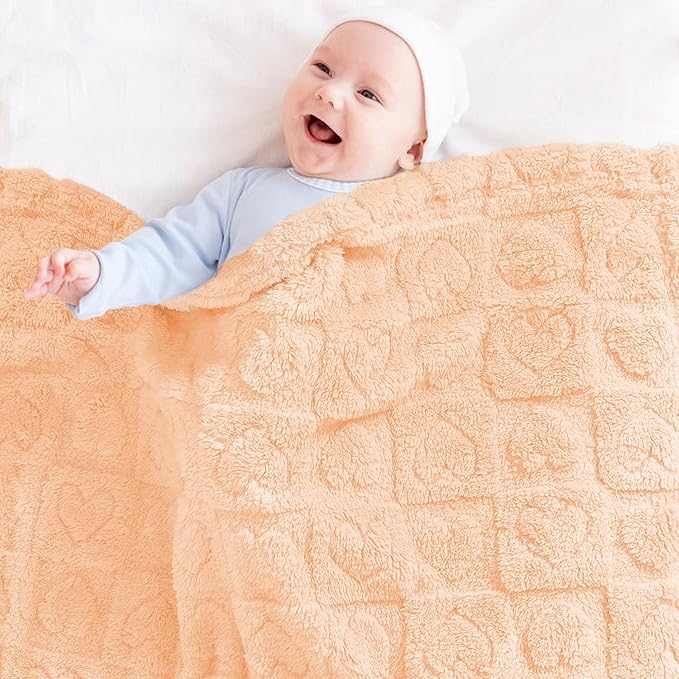 Yurhap Fleece Baby Blanket Heart Checkered, Ultra Soft Cozy Baby Blankets - Image 2