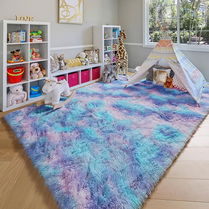 ONASAR Rainbow Rugs for Girls Bedroom, 5x8 Fluffy Bedside Throw Area Rug - Image 4