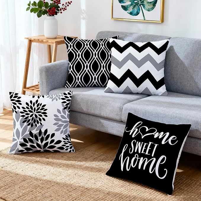 Hexagram Geometric Black Pillow Covers 18x18 Set of 4, Decorative Outdoor Boho - Image 6