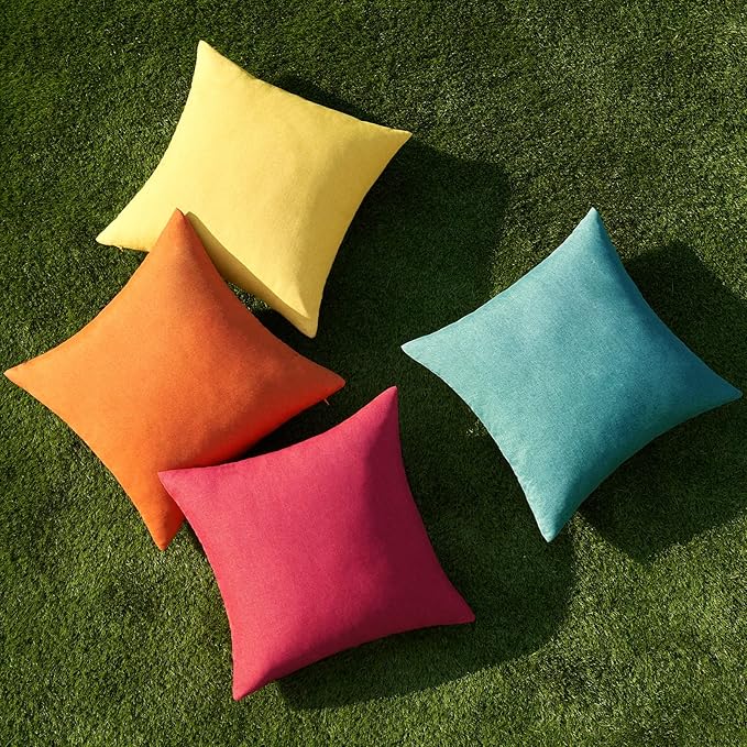 MIULEE Pack of 4 Decorative Outdoor Throw Pillow Covers Linen Waterproof Pillow - Image 4