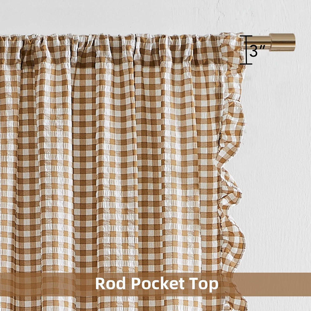 ZJDECOR Brown White Buffalo Plaid Curtains 84 Inches Long for Bedroom