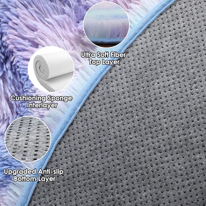 ONASAR Rainbow Round Area Rugs 5ft, Soft Bedroom Circle Rug Mats - Image 9