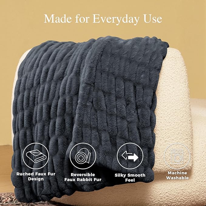 Ultra Soft Cozy Faux Fur Throw Blanket, Fuzzy Plush Thick Bubble Blanket - Image 5