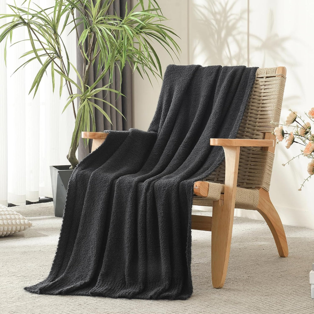 Knitted Dark Grey Black Throw Twin Size Blanket Polyester Soft Fleece Blanket...