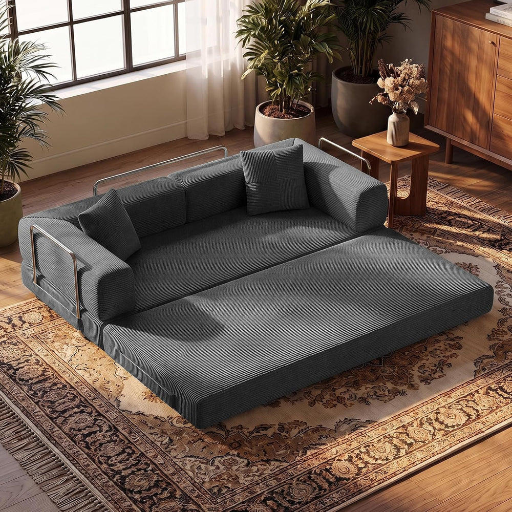 79.5" Convertible Floor Sofa Bed, 5-In-1 Corduroy Futon Couch, No Assembly
