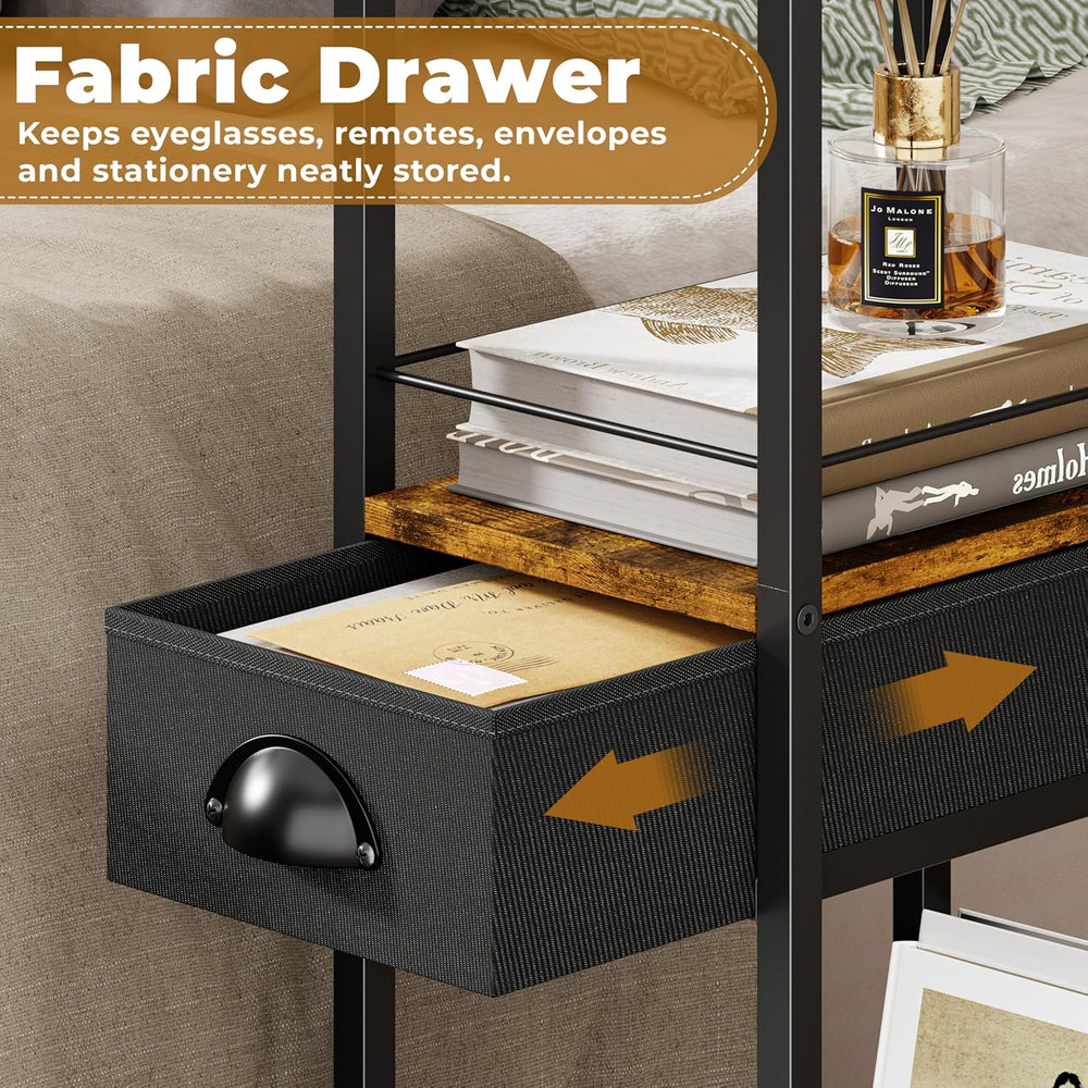 C Shaped Sofa Side Table with Wheels, Rolling Small Coffee Table with Drawer,...