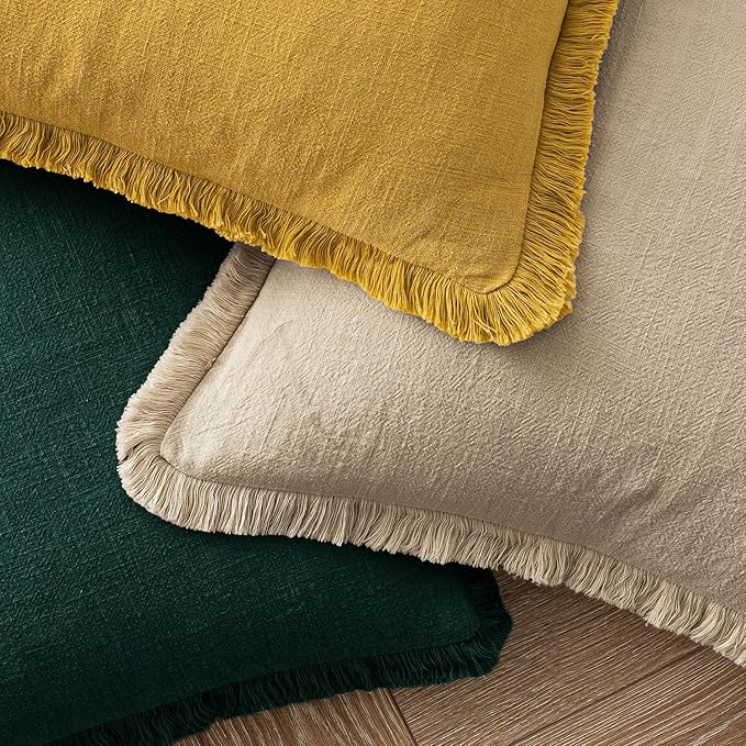 MIULEE Decorative Throw Pillow Covers Neutral Linen Fringe Throw Pillows Euro - Image 4