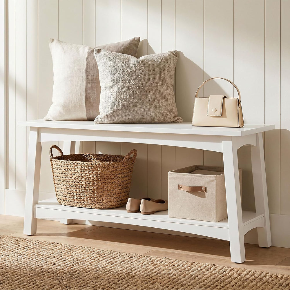 Alaterre Furniture Craftsbury Entryway Bench with Storage Shelf, White, 36”