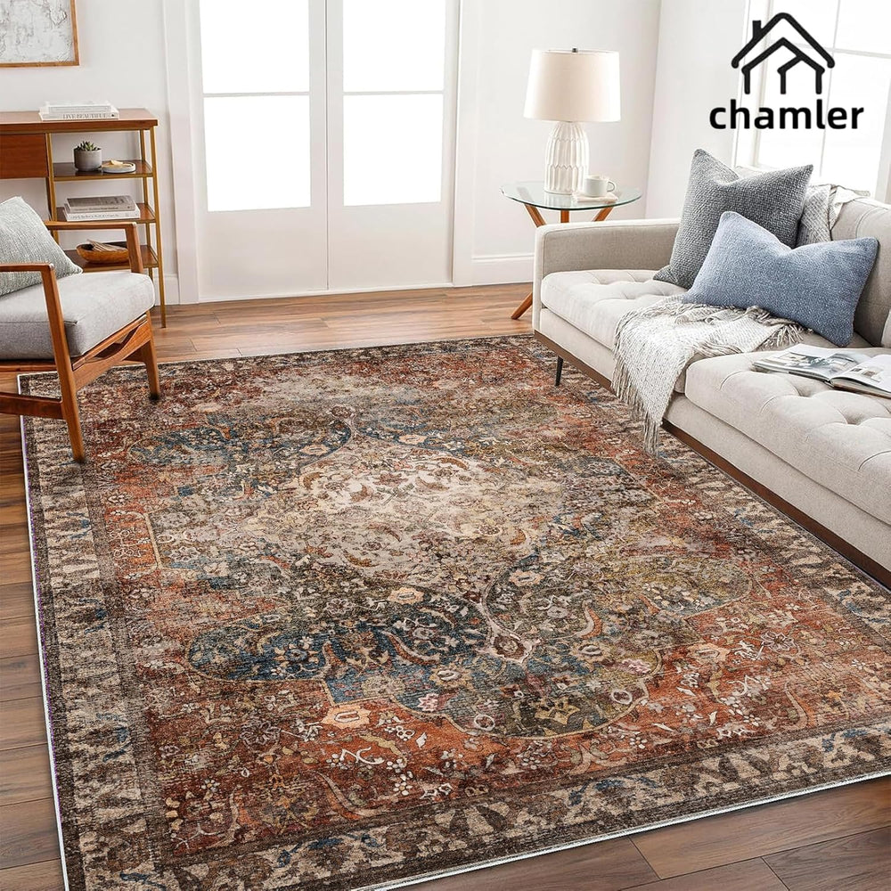 chamler 8x10 Area Rug Washable Vintage Traditional Mat Distressed Indoor Fold...