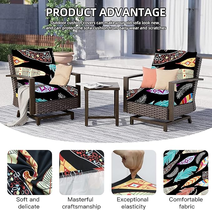 8Pcs Outdoor Cushion Covers, Patio Cushion Covers, Stretch Elastic Slipcovers