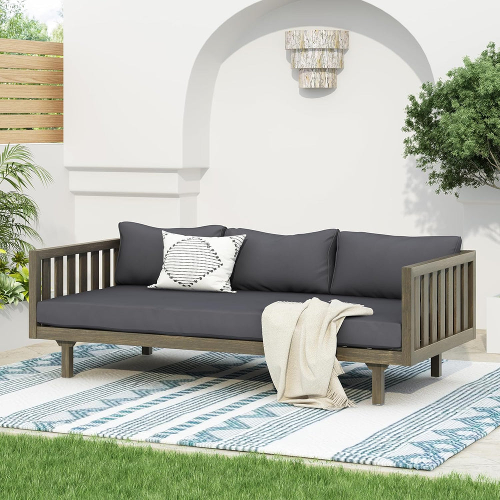 Christopher Knight Home Claremont Outdoor 3 Seater Acacia Wood Daybed with Fa...