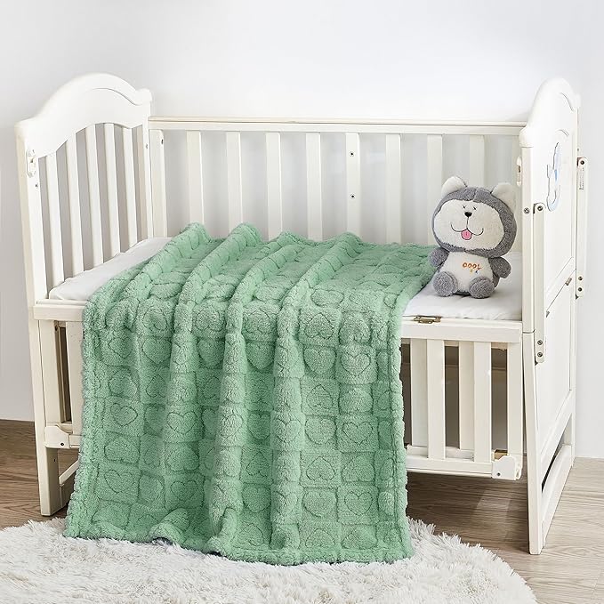 Yurhap Fleece Baby Blanket Heart Checkered, Ultra Soft Cozy Baby Blankets - Image 4