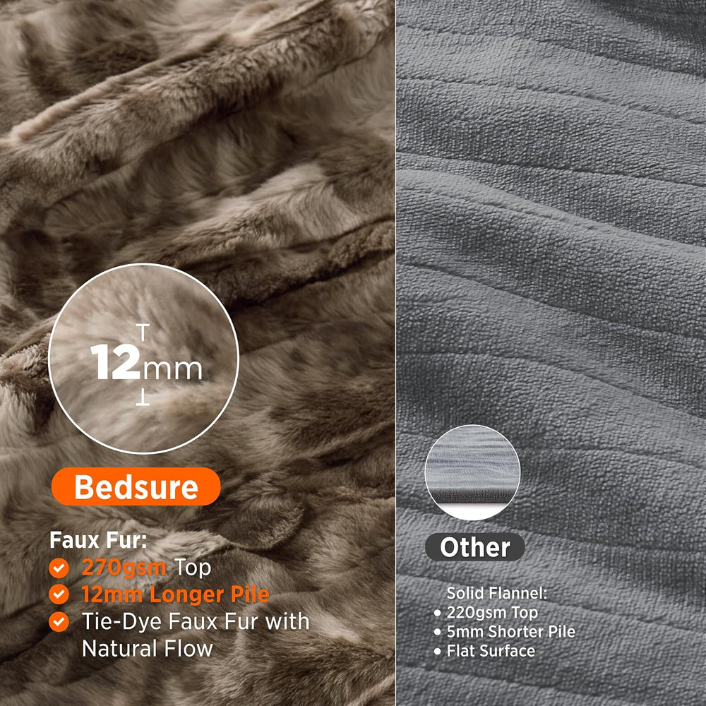 Bedsure Faux Fur Heated Blanket Throw, Tie-Dye Cozy Electric Blanket, Brown