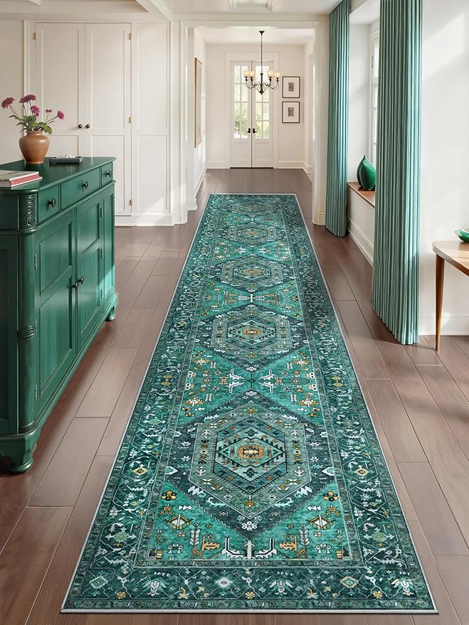 SERISSA Runner Rug for Hallways, Extra Long Boho Rug Ultra Soft Vintage Teal by SERISSAHomeDecorCollection