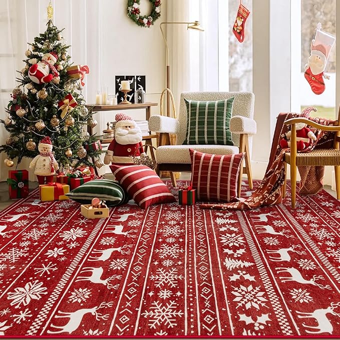 Christmas Rug 4x6 Washable Rugs, Boho Christmas Tree Snowflake Rug Non-Slip - Image 8