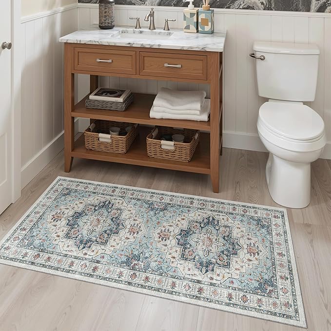 Madane Washable Area Rug 2x4, Small Entryway Rug Non-Slip Vintage Door Mat - Image 4
