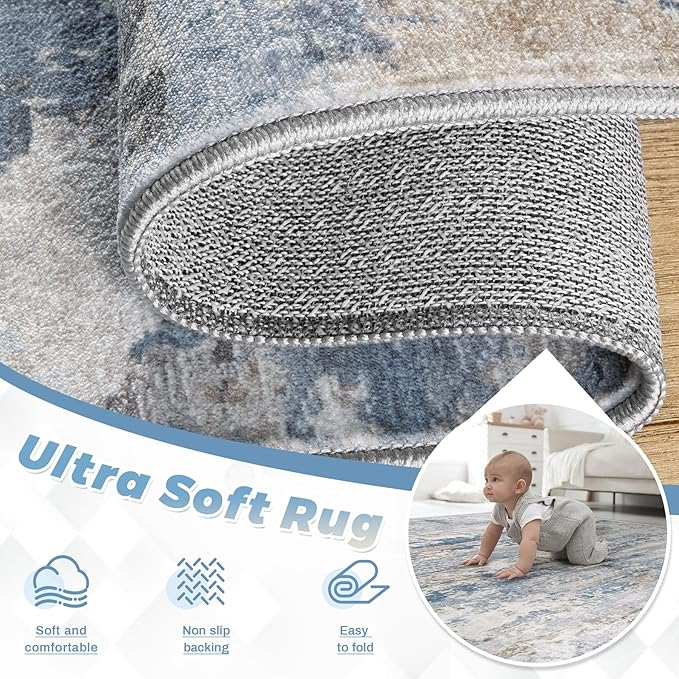pmtsns Area Rugs 10x14 Living Room: Washable Rug Modern Abstract Neutral Soft - Image 4
