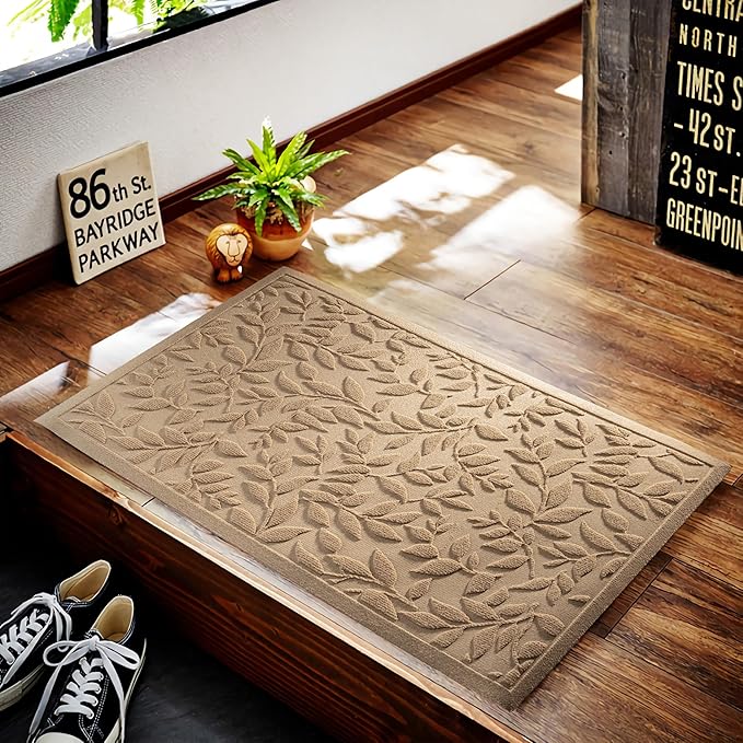 Beige Leaves Outdoor Indoor Entrance Doormats, Absorbent Durable Heavy Duty - Image 4