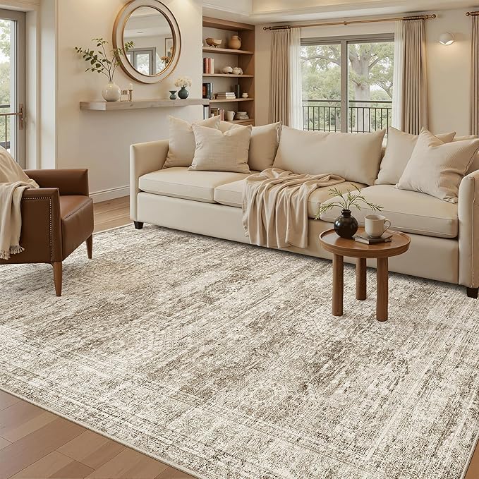 5x7 Area Rugs Brown Low Pile Indoor Washable Trendy Faded Style Rugs - Image 2