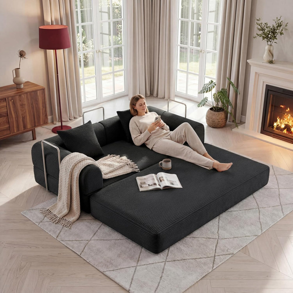 Futon Sofa Bed Modular Loveseat Sleeper Folding Pull Out Couch with Pillows, ...