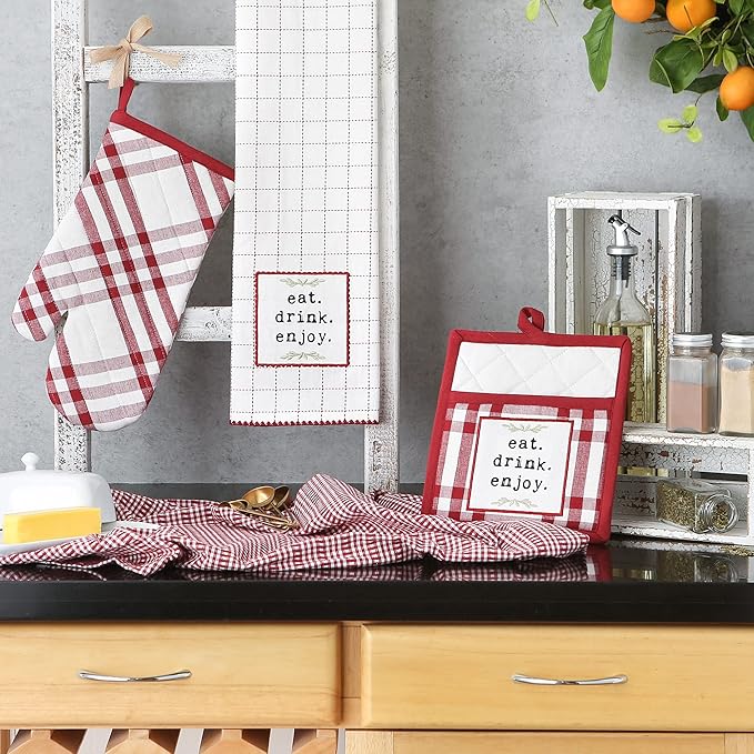 DII Home Sweet Farmhouse Kitchen Collection, Potholder/Oven Mitt/Dishtowel Set - Image 4
