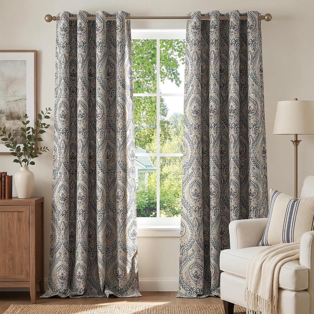 jinchan Curtains for Living Room Darkening 96 Inches Long, Medallion Drapes f...