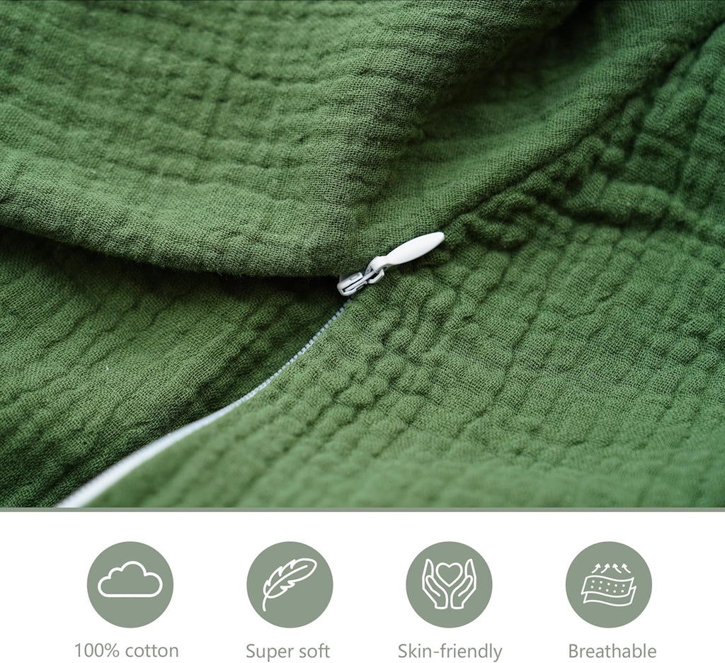 Muslin Nursing Pillow Covers, 2 Pack, Soft & Adorable Slipcovers with Zipper Closure, 100% Cotton Covers for Breastfeeding Pillows (Leaf, Green)