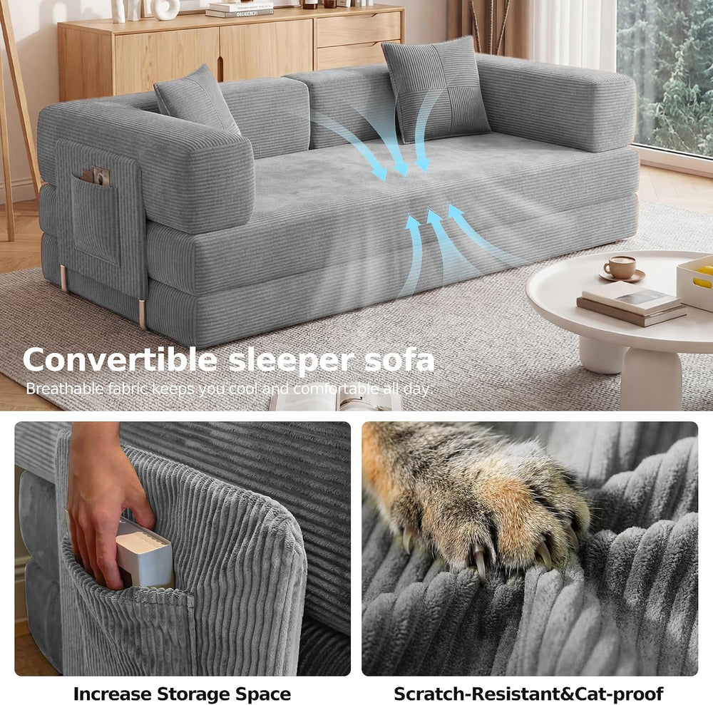 77" Convertible Futon Sofa Bed, Boneless Floor Couch for Living Room