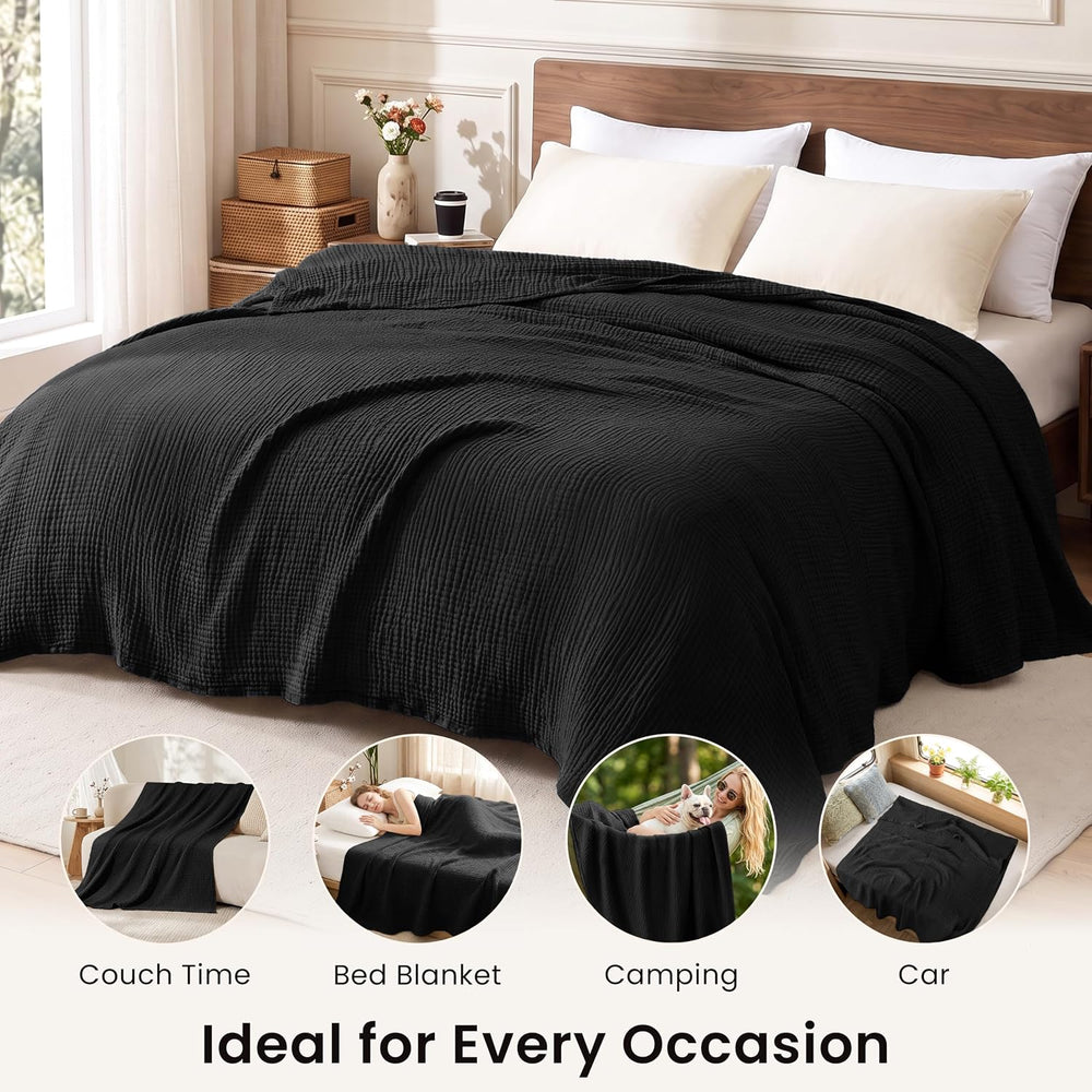 Love's Cabin 100% Cotton Muslin Blanket King Size for Bed, Black