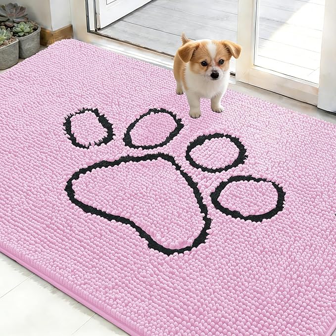 OLANLY Dog Door Mat for Muddy Paws 48x30, Paw Print Design, Absorbs Moisture by OLANLY