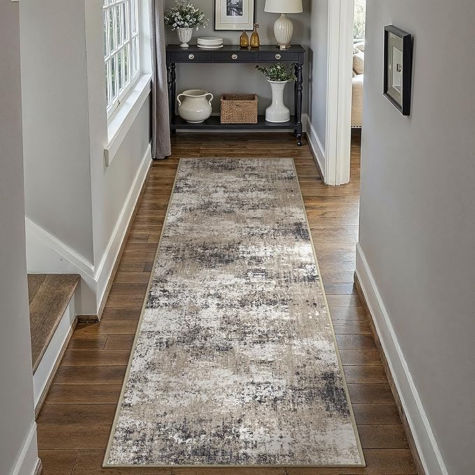 2x8 Abstract Runner Rug Brown Washable Modern Hallway Carpet Non Slip Ultra - Image 2