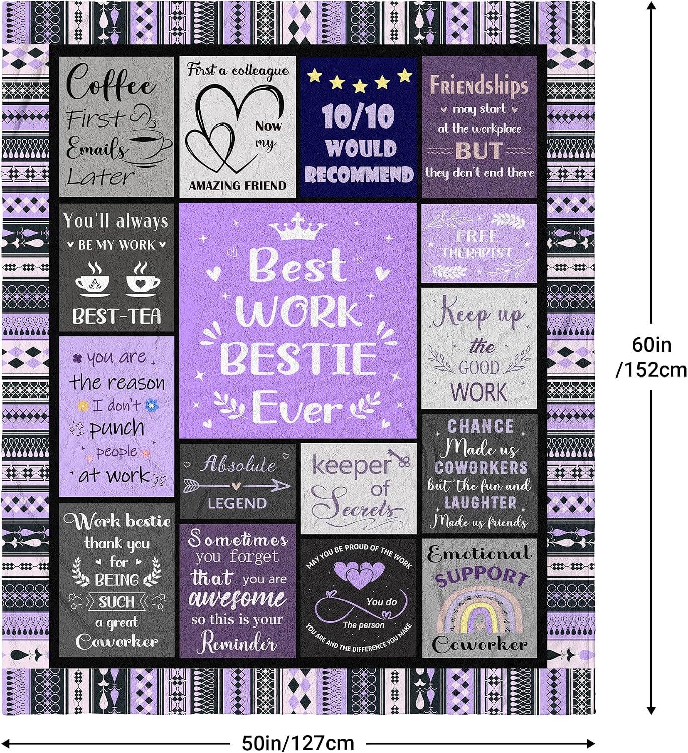Work Besties Gifts for Women, Thank You/Appreciation Gifts for Coworkers Female, Work Friendship Birthday Gifts, Farewell Present Ideas for Colleague, Funny Work Bestie Purple Blanket 60”x50”