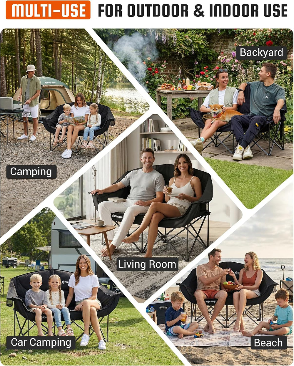 KingCamp Double Camping Chair, Heavy Duty 660lbs Folding 2 Person Chair | Por...