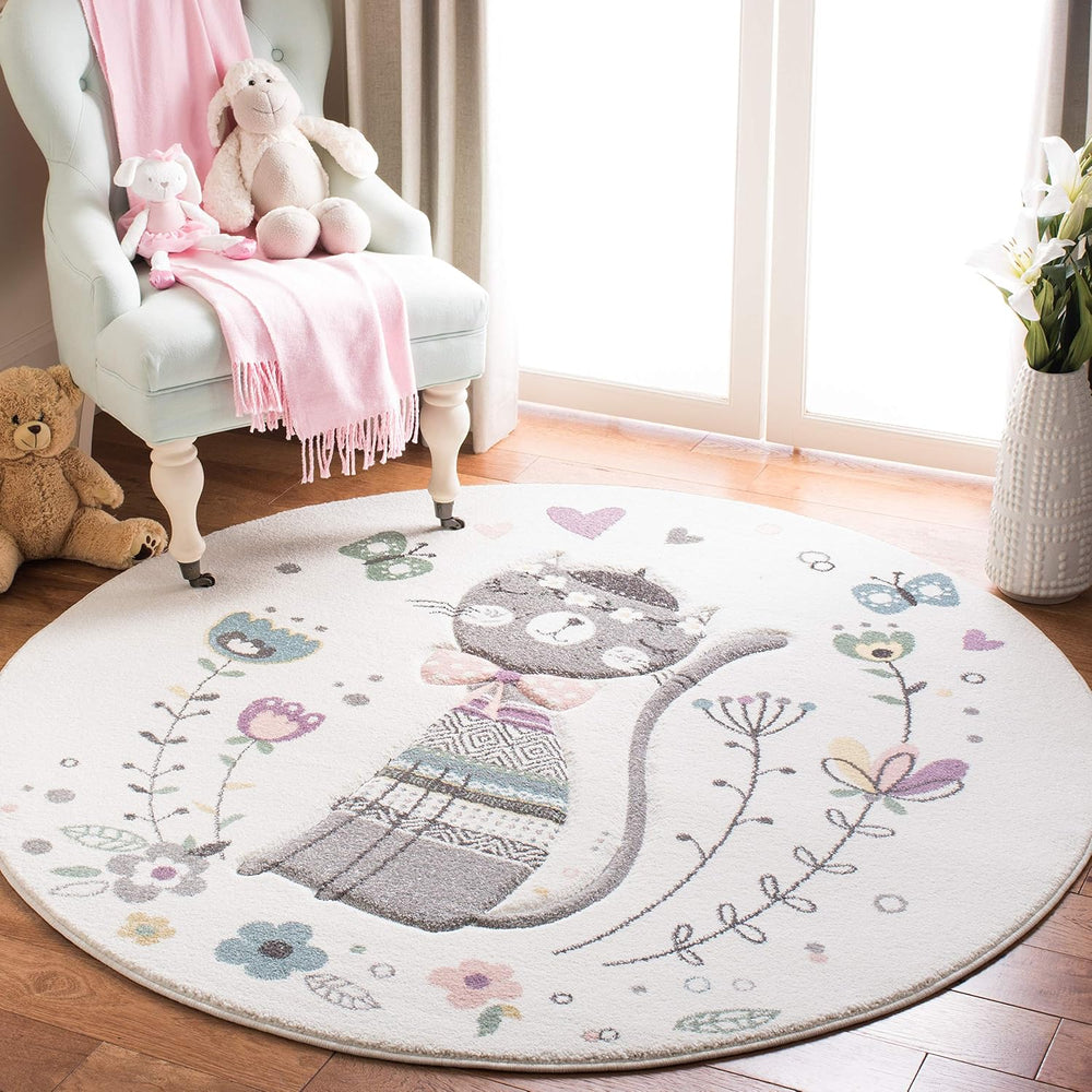 SAFAVIEH Carousel Kids Collection 4' Round Ivory/Pink CRK187A Parisian Fl...