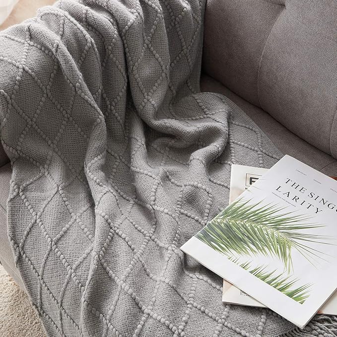 BOURINA Light Grey Throw Blanket 50x60 Inches Throw Textured Solid Soft Sofa - Image 4