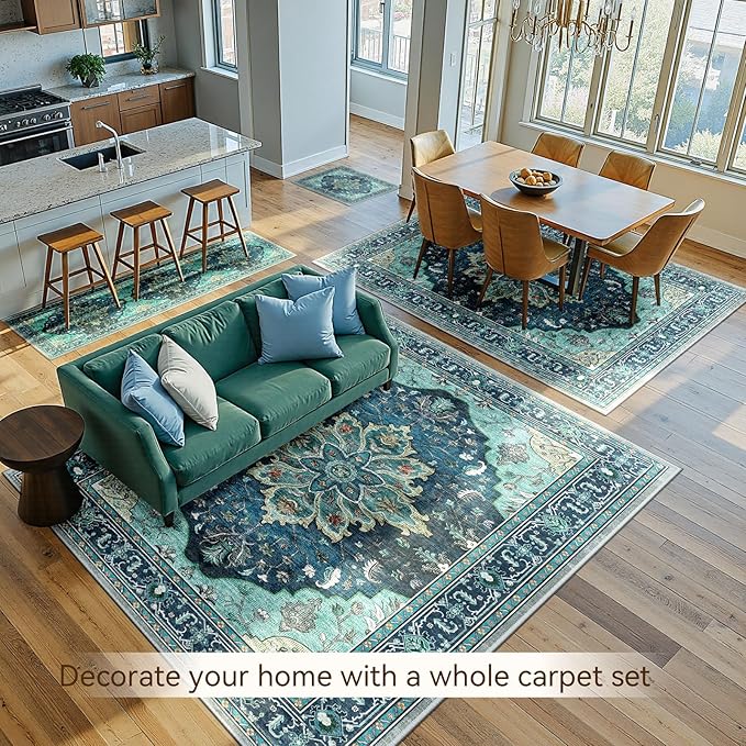 RELEANY Area Rugs 10'x14' Washable Non-Slip, Floral Vintage Distress Print - Image 4