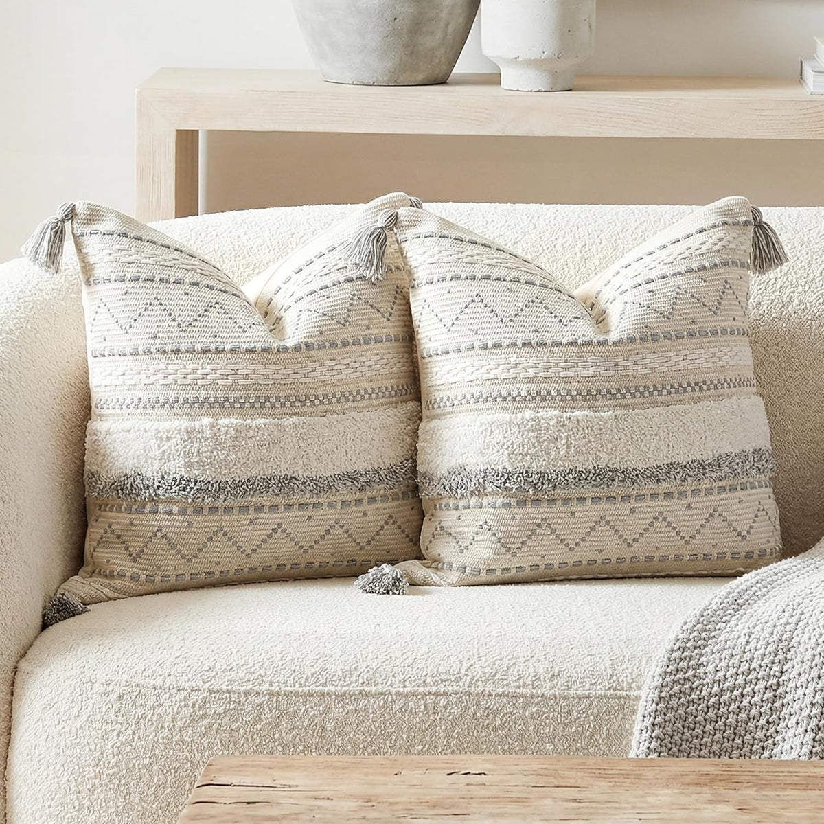 blissblush gray decorative throw pillow covers 18x18 combo, main product view