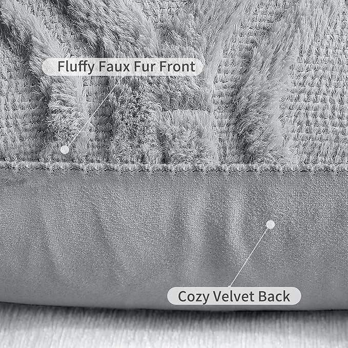 decorUhome Throw Pillow Covers 18x18 Inch Set of 2, Soft Plush Faux Wool Grey - Image 6