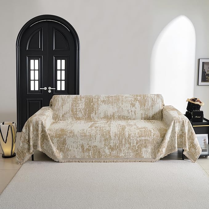 MYSKY HOME Sectional Couch Cover Khaki Geometric Abstract Sofa Covers by MYSKYHOME