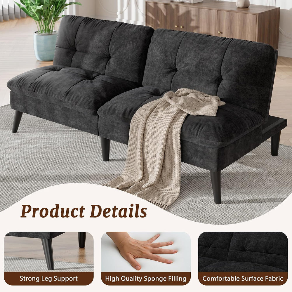 Shintenchi Futon Sofa Bed, Foldable Small Velvet Couch Bed with Adjustable Re...