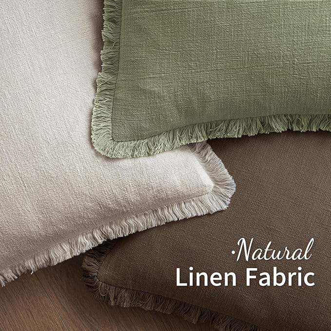MIULEE Decorative Throw Pillow Covers Neutral Linen Fringe Throw Pillows Euro - Image 4