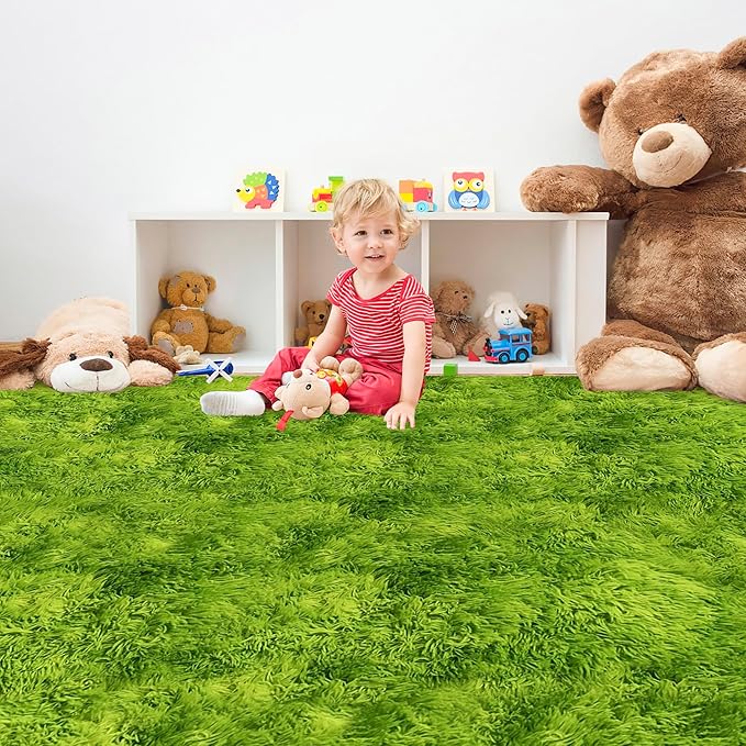 Green Tie-Dyed Rug for Living Room 6x9 Fluffy Area Rug Mat Bedside Throw Rug - Image 4