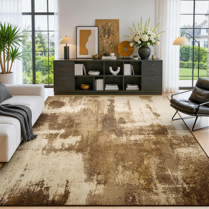 Merelax 8x10 Brown Washable Area Rug Non-Slip Faux Wool Abstract Rug